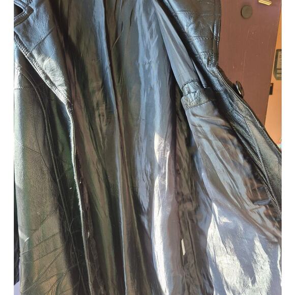 Vintage patch work 1980s black‎ leather trench coat womens size large with belt - Picture 5 of 6